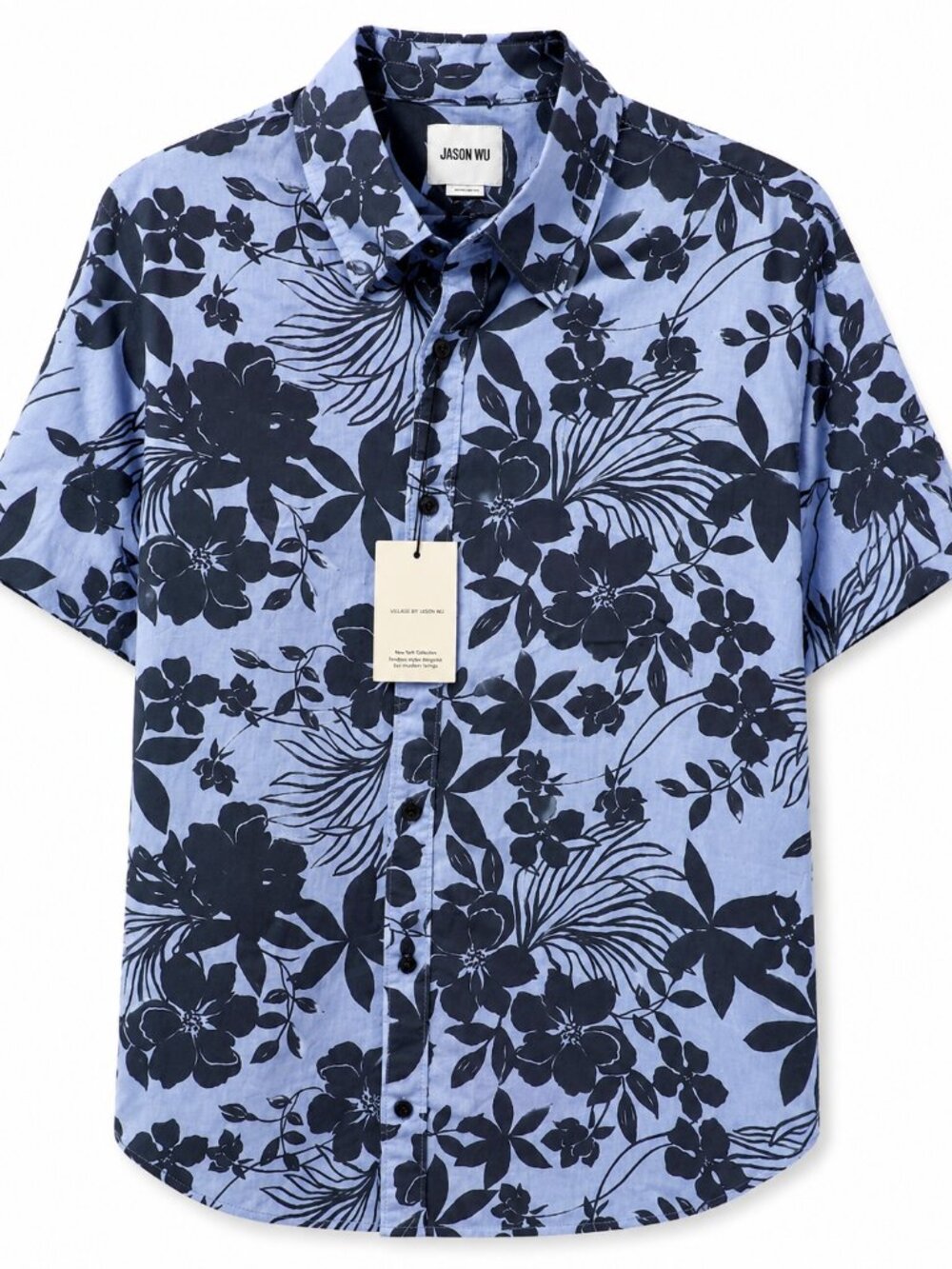 NWT Jason Wu Men’s XXL Blue Floral Linen Blend Short Sleeve Resort Shirt